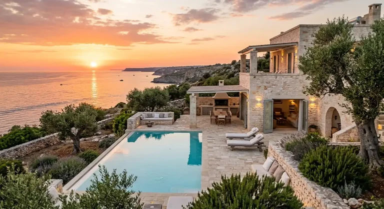 Luxury white stone villa with private pool overlooking the Ionian sea in Salento — holiday rental property in Puglia
