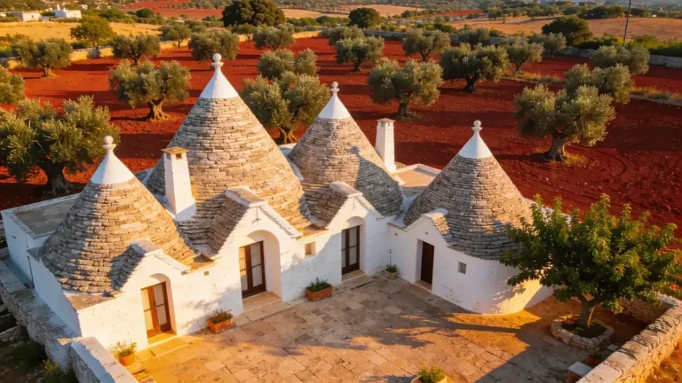 Trullo for sale in Puglia — traditional conical stone houses in the Salento countryside