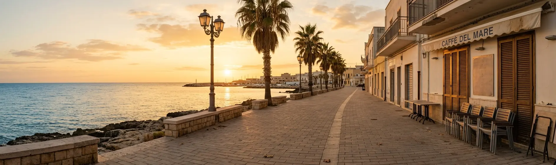Quiet autumn scene on a Salento coastal promenade