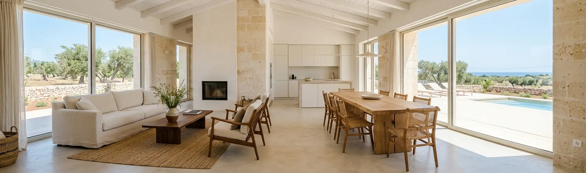 Bright modern new-build living room interior in Puglia